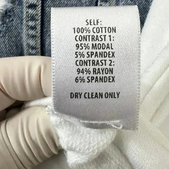 Bailey 44 Womens L Denim White Super Soft Stretchy Arms Hood Back Hidden Zipper - Picture 16 of 16